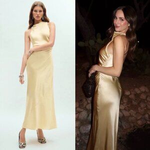 NEW NWT Reformation Casette Silk Maxi Dress Blonde Yellow Gold Open Back